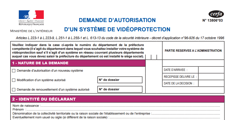 Demande d'autorisation en préfecture - formulaire cerfa